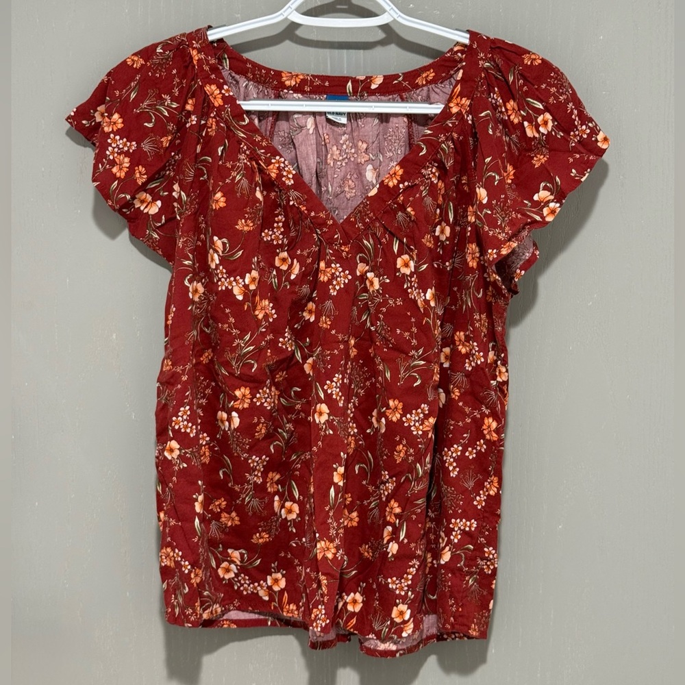 Old Navy Floral Burgundy Blouse